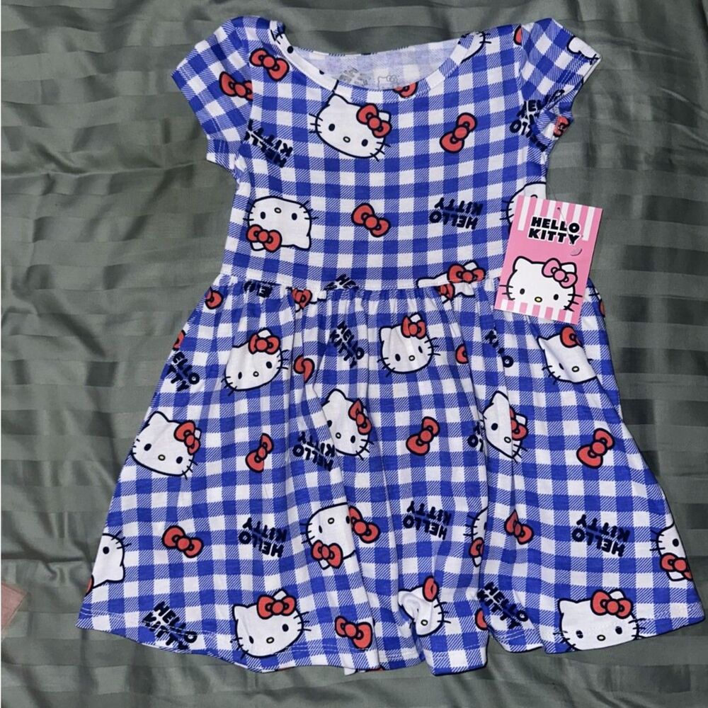 Hello Kitty Girls Blue Gingham Dress Size 4T NWT